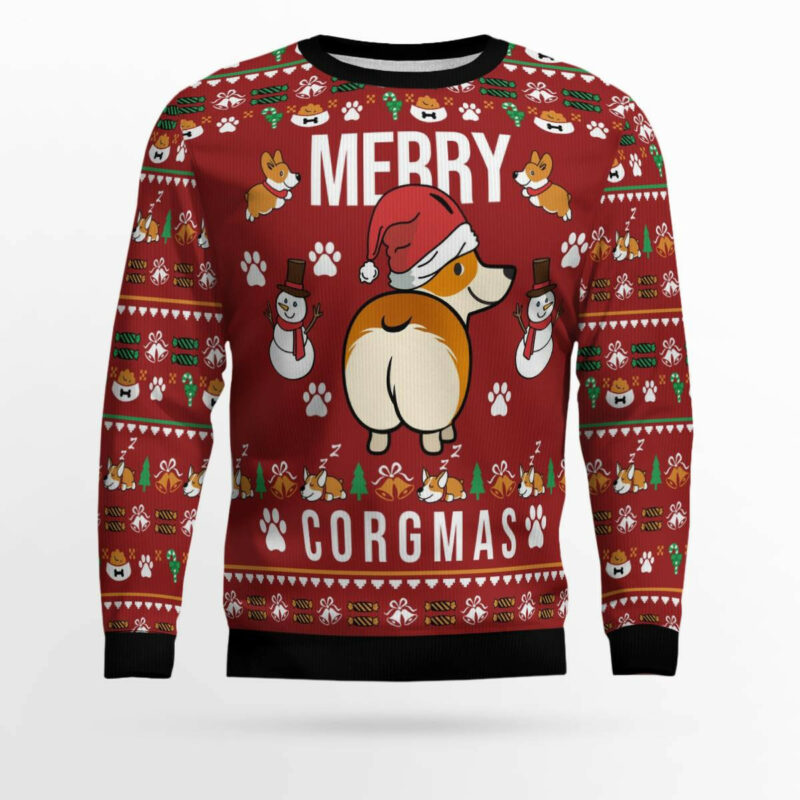 Funny Corgi Merry X-mas Ugly Christmas Sweater