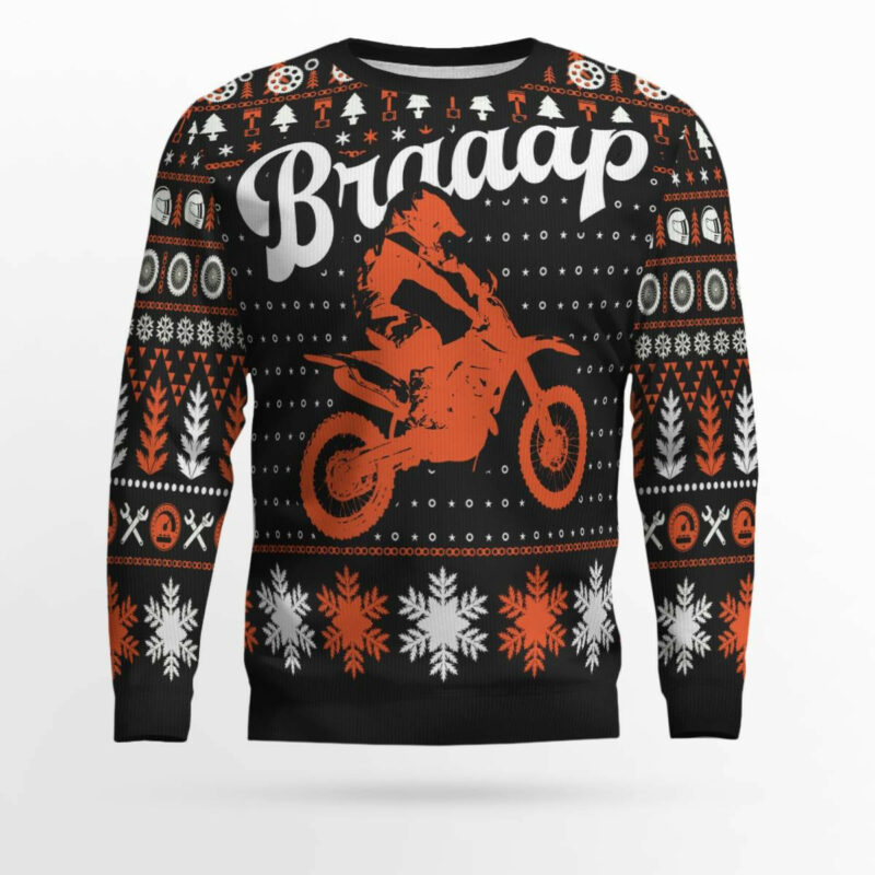 Braaap Moto Ugly Christmas Sweater (Orange Version)