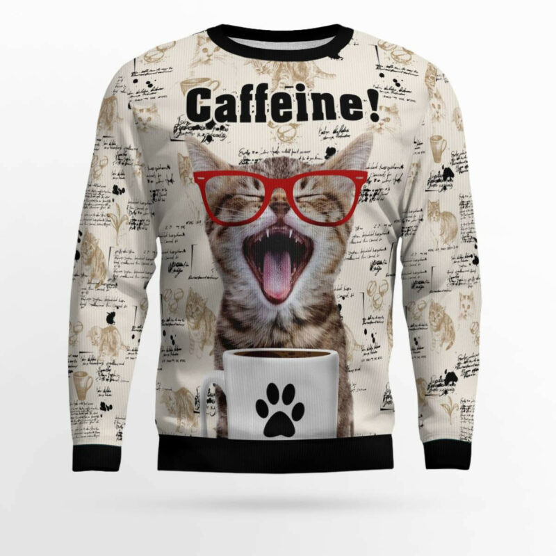 Cat Caffeine Ugly Christmas Sweater