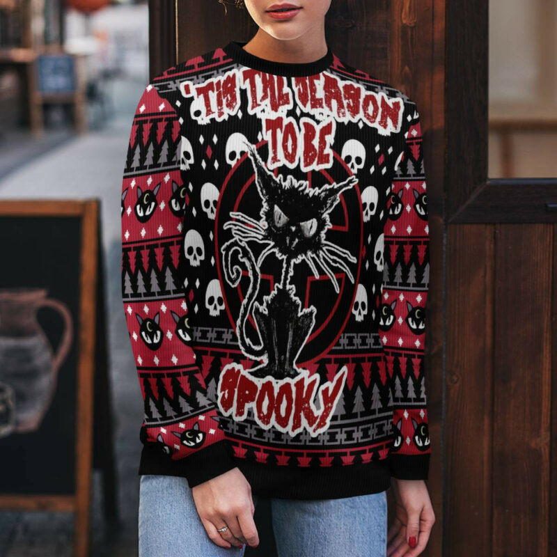 Black Cat Spooky Halloween Ugly Christmas Sweater