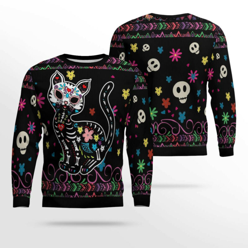 Cat Sugar Skull Ugly Christmas Sweater