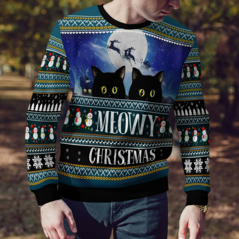 Black Cat Meowy Christmas Ugly Christmas Sweater