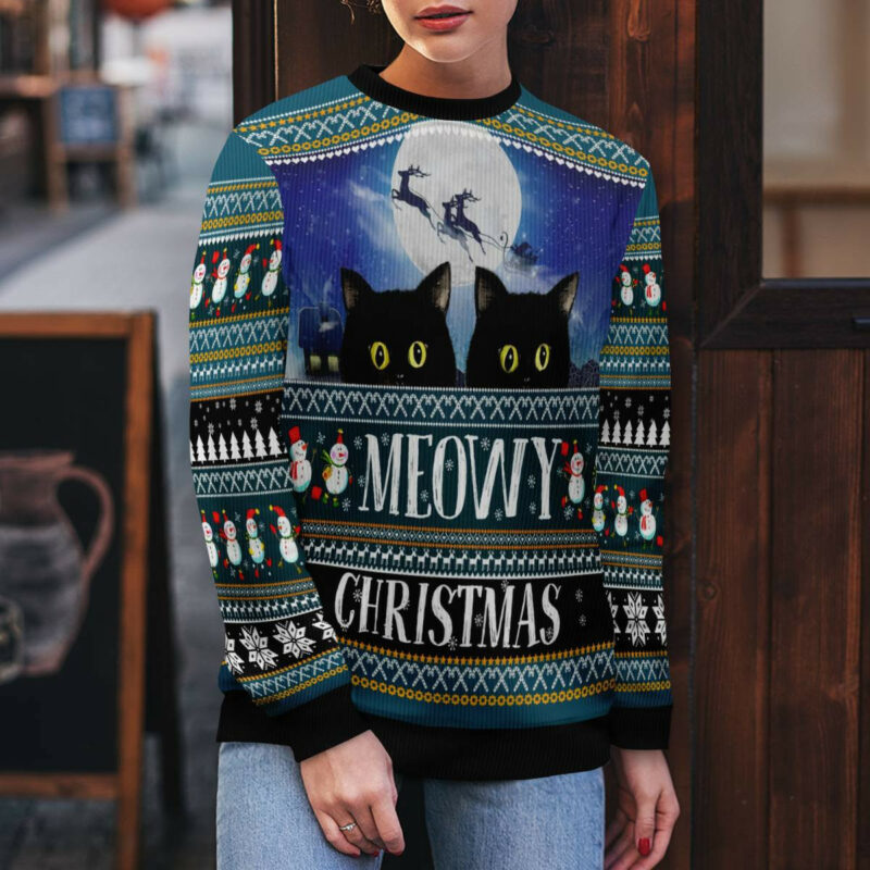 Black Cat Meowy Christmas Ugly Christmas Sweater