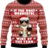 Cat With Wine Glass Ugly Christmas Sweater