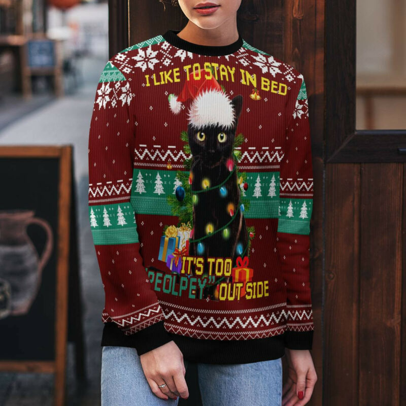 Black Cat Like Stay To In Bed Xmas Ugly Christmas Sweater