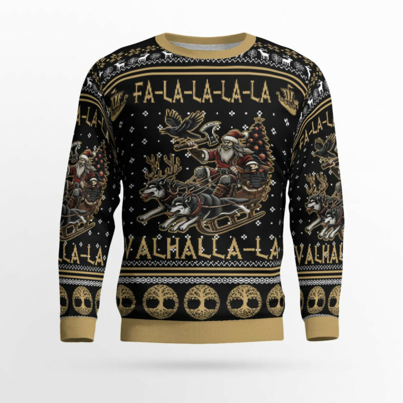 Viking Warrior Sleigh Ride Viking Christmas Sweater - Valhalla Christmas Adventure Viking Ugly Christmas Sweater