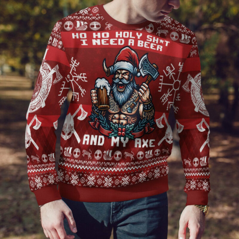 Viking Beer & Axe Viking Christmas Sweater - Ultimate Festive Warrior Gear Viking Ugly Christmas Sweater