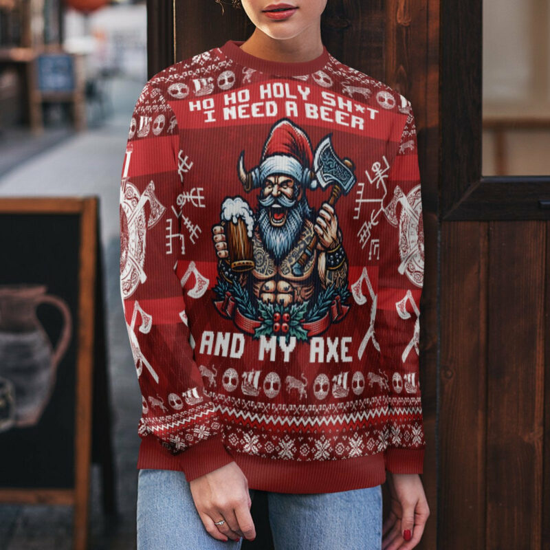 Viking Beer & Axe Viking Christmas Sweater - Ultimate Festive Warrior Gear Viking Ugly Christmas Sweater