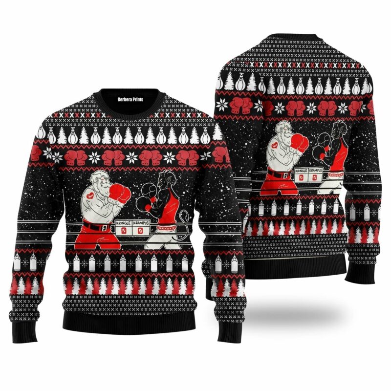 Boxing Santa And Krampus Funny Ugly Christmas Sweater