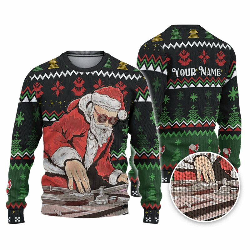 Custom Funny Christmas Holiday DJ Santa Ugly Sweater TKA70