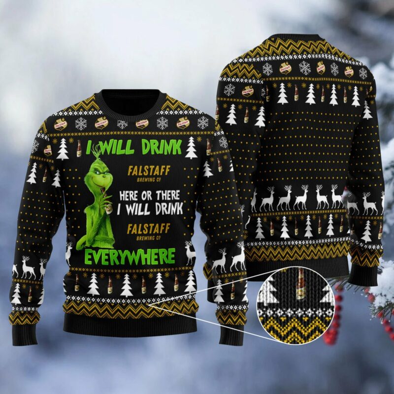 Falstaff Grinch Will Drink Everywhere Ugly Sweater