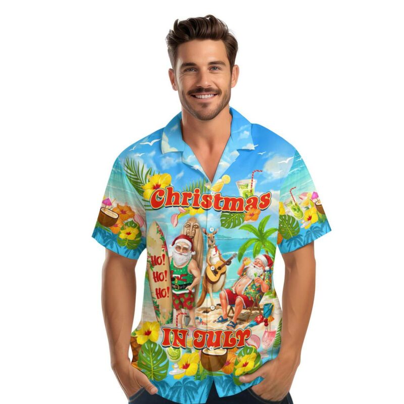 Christmas In July Santa On The Beach Hawaiian Shirt