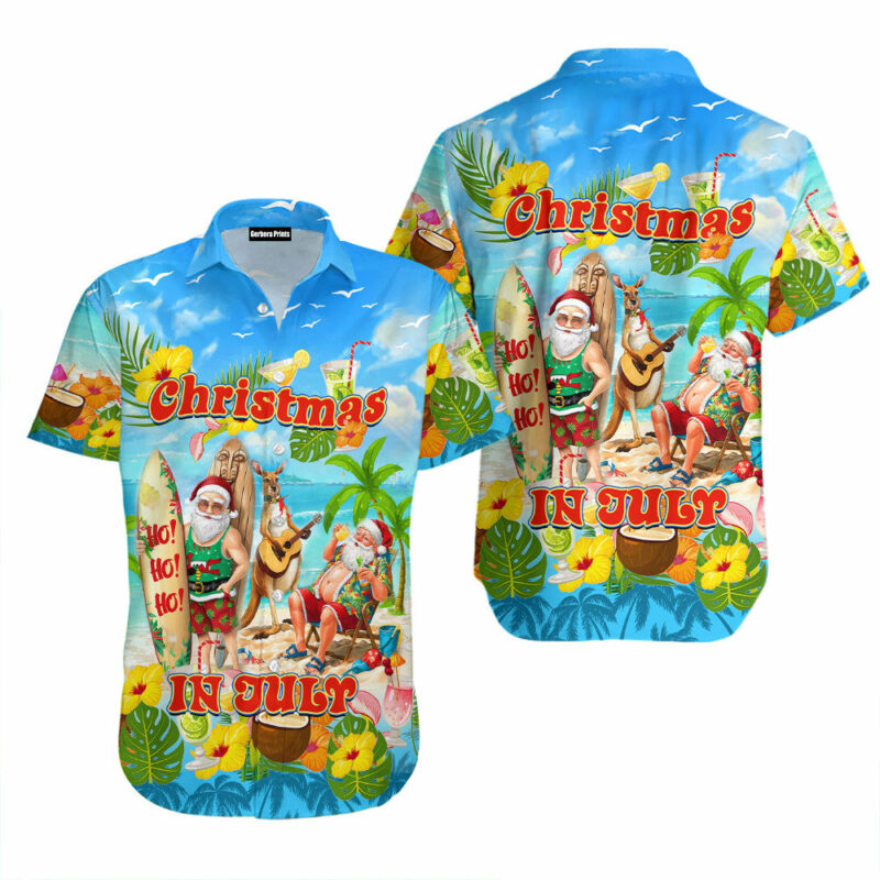 Christmas In July Santa On The Beach Hawaiian Shirt