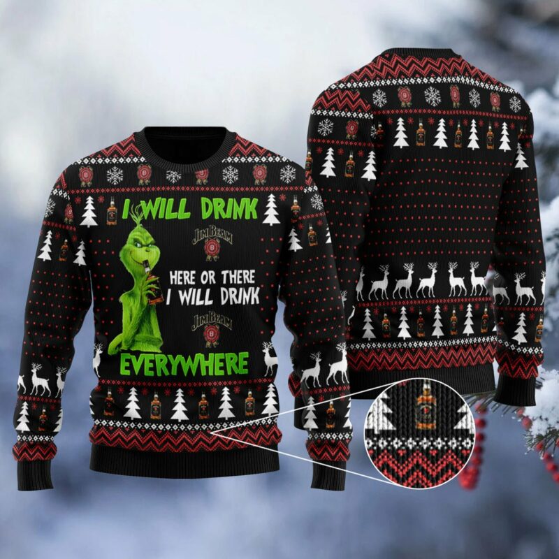 Jim Beam Grinch Will Drink Everywhere Ugly Sweater