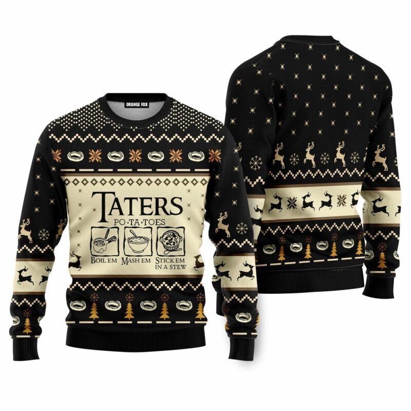 LOTR Funny Christmas Taters Potatoes Black Ugly Christmas Sweater