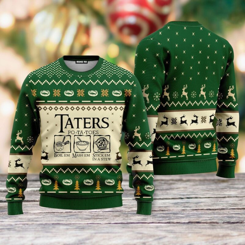 LOTR Funny Christmas Taters Potatoes Green Ugly Christmas Sweater