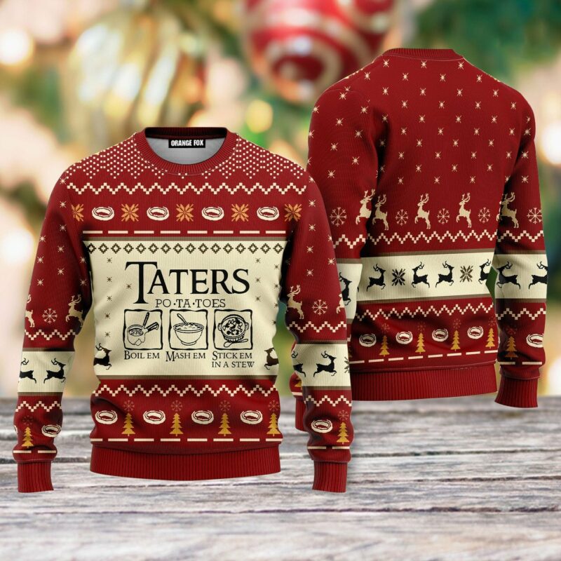 LOTR Funny Christmas Taters Potatoes Red Ugly Christmas Sweater