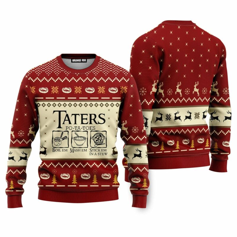 LOTR Funny Christmas Taters Potatoes Red Ugly Christmas Sweater