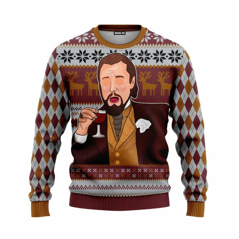 Leonardo Laughing Meme Brown Ugly Christmas Sweater