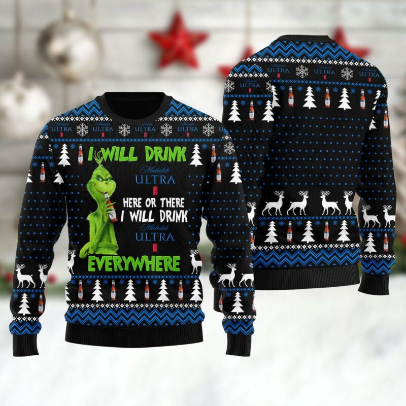 Michelob Ultra Grinch Will Drink Everywhere Ugly Sweater