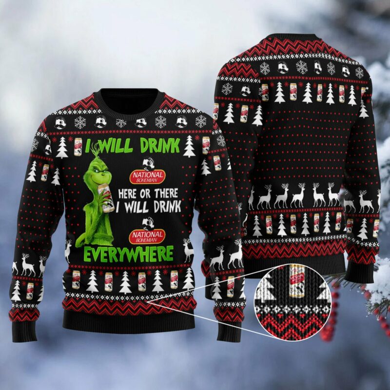 National Bohemian Grinch Will Drink Everywhere Ugly Sweater