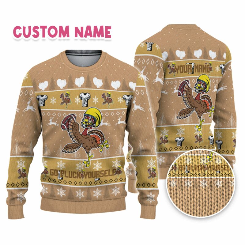 Personalize Ugly Thanksgiving Turkey Player Football Light Brown NDA30