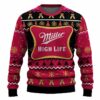 Personalized Miller High Life Pine Tree Snowing Christmas Ugly Sweater