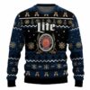 Personalized Miller Lite Pine Tree Snowing Christmas Ugly Sweater