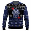 Personalized Pabst Blue Ribbon Pine Tree Snowing Christmas Ugly Sweater