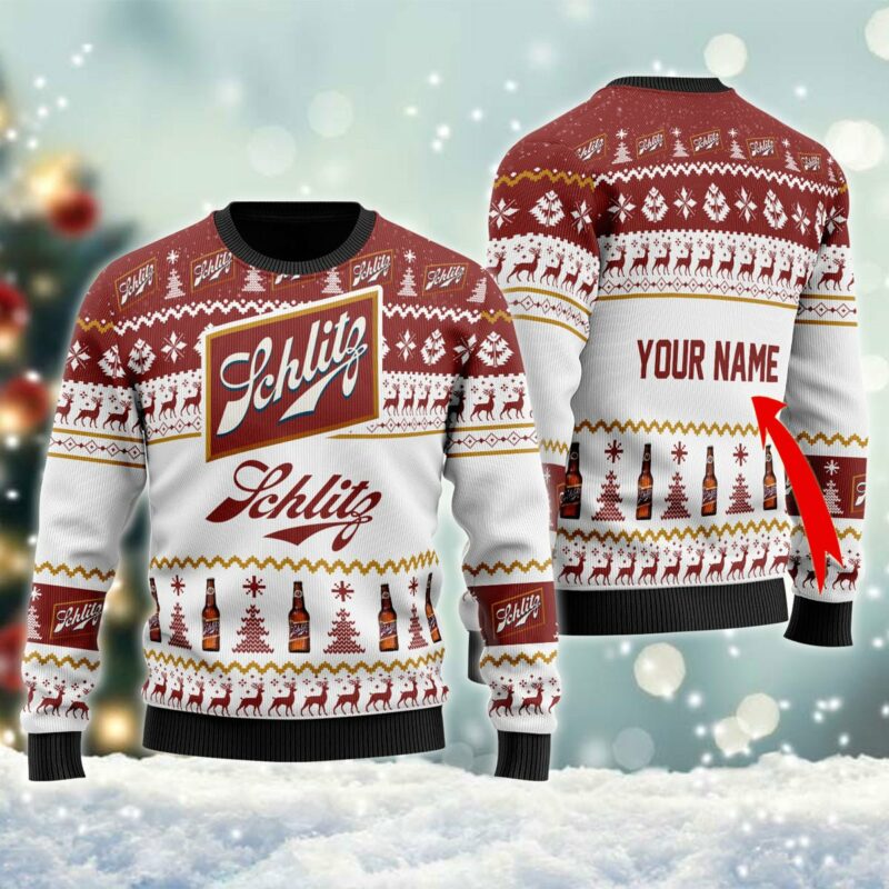 Personalized Schlitz Beer Christmas Ugly Sweater