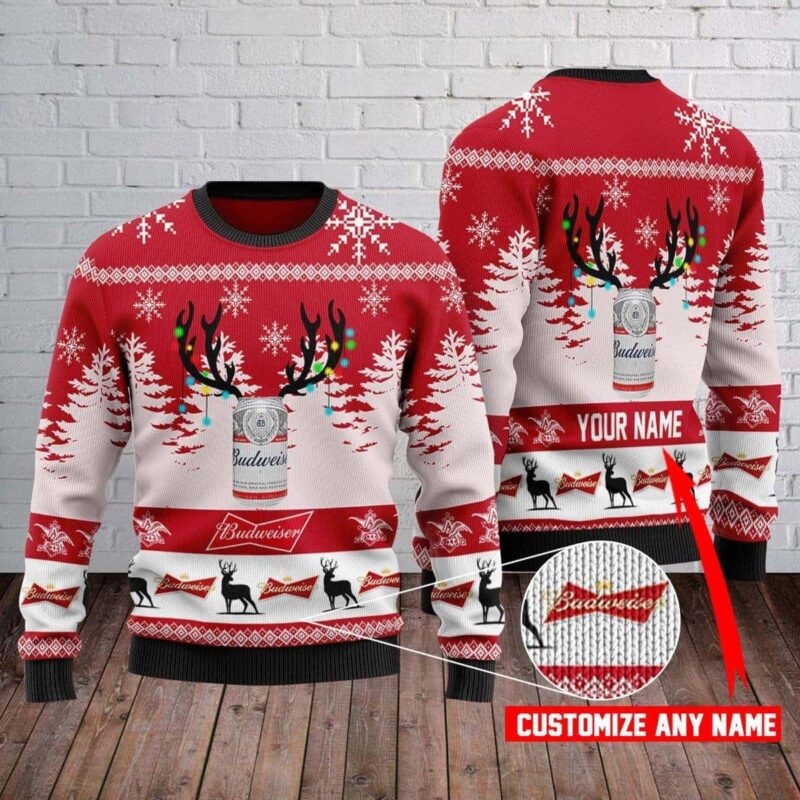 Personalized Budweiser Christmas Ugly Sweater