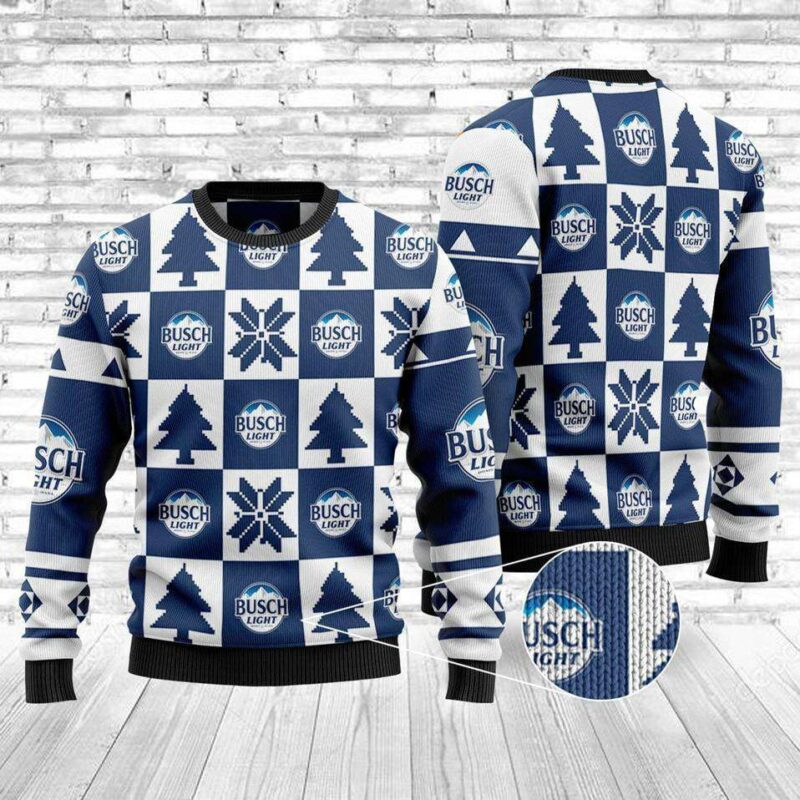 Busch Light Christmas Checkered Pattern Ugly Sweater