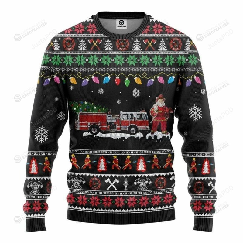 Firefighter Santa Claus Christmas Ugly Sweater