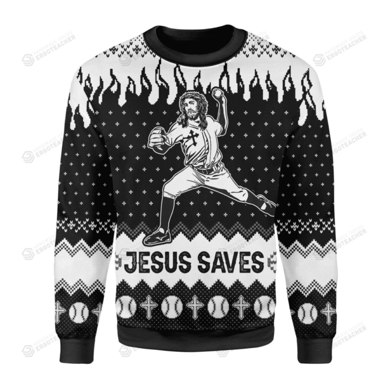 Jesus Save The Baseball Ugly Christmas Sweater