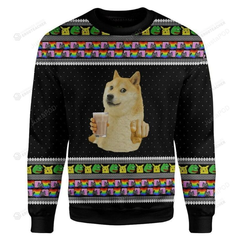 3D Choccy Milk Meme Doge Ugly Sweater