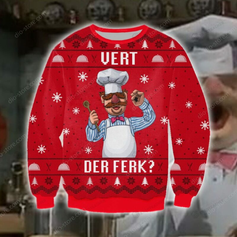 Vert Der Ferk The Swedish Chef Muppets Christmas Ugly Sweater Mens