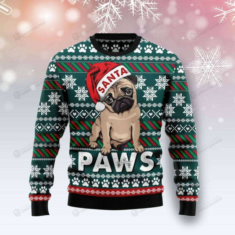 Cute Pug Santa Paws Christmas Sweater