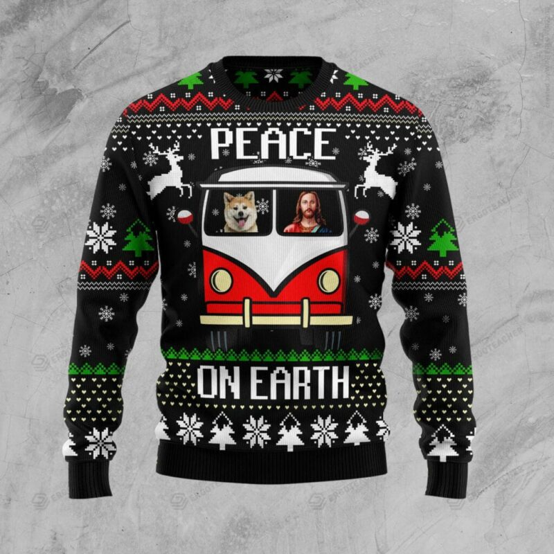 Jesus Christ Shiba Inu Peace On Earth Ugly Christmas Sweater