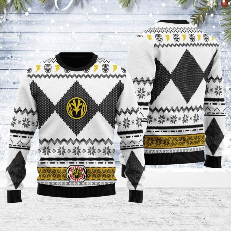 White Mighty Morphin Power Rangers C1 - Ugly Christmas Sweater