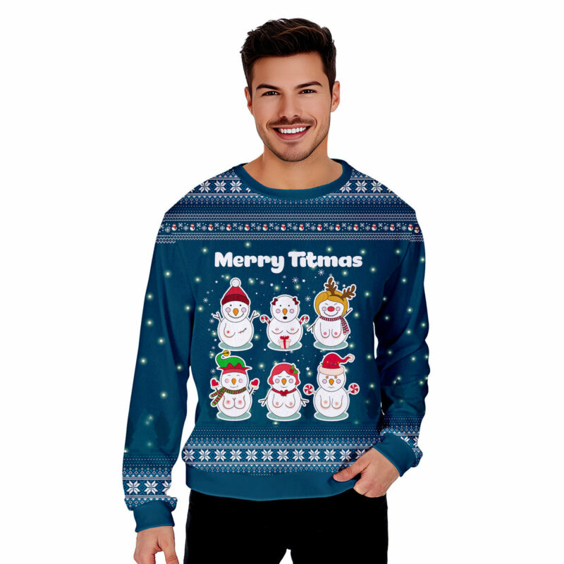 Merry Titmas Naughty Snowman Funny Ugly Christmas Sweater