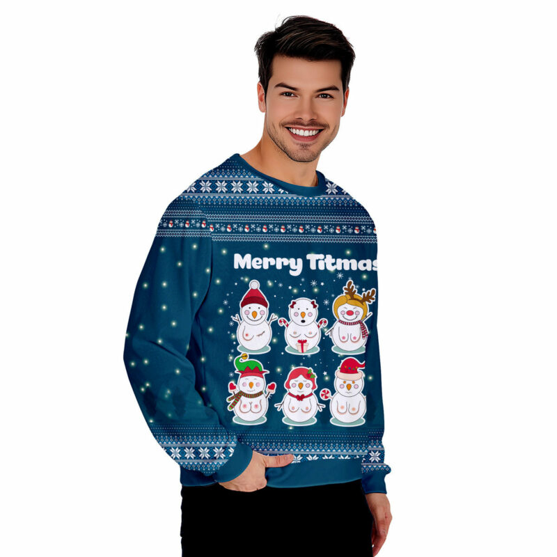 Merry Titmas Naughty Snowman Funny Ugly Christmas Sweater