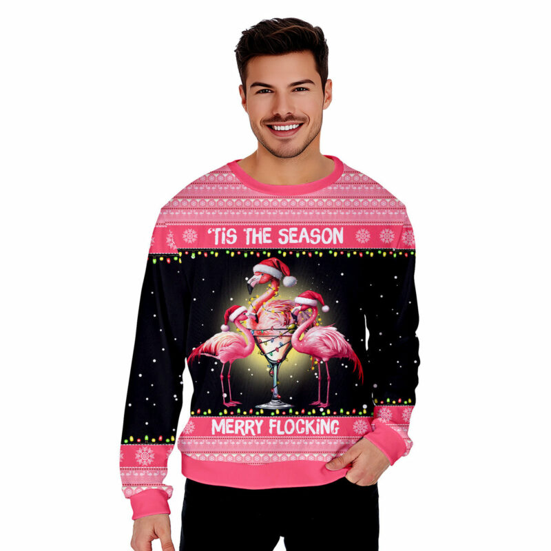 Flamingo Tis The Season Merry Flocking Funny Ugly Christmas Sweater