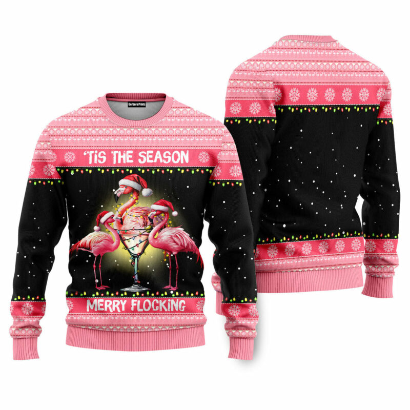 Flamingo Tis The Season Merry Flocking Funny Ugly Christmas Sweater