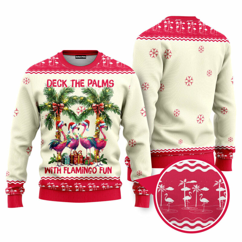 The Palms With Flamingo Funny Ugly Christmas Sweater