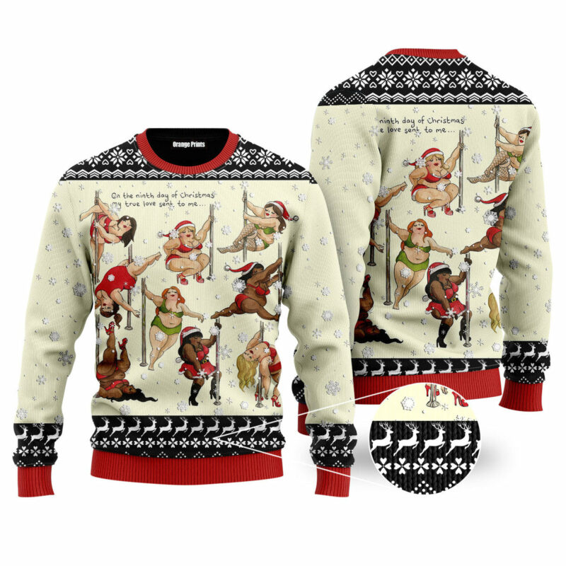 Nine Ladies Dancing Sexy Christmas Funny Ugly Christmas Sweater