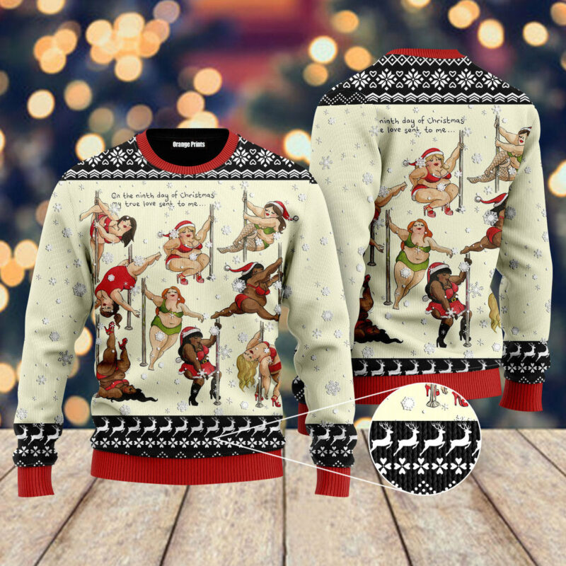 Nine Ladies Dancing Sexy Christmas Funny Ugly Christmas Sweater