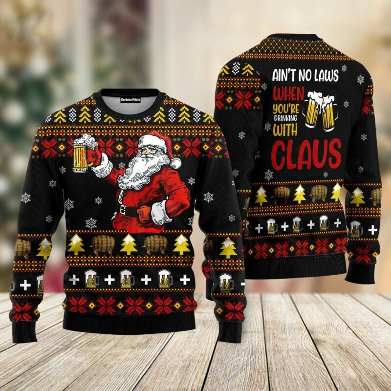 Drinking With Claus Funny Ugly Christmas Sweater