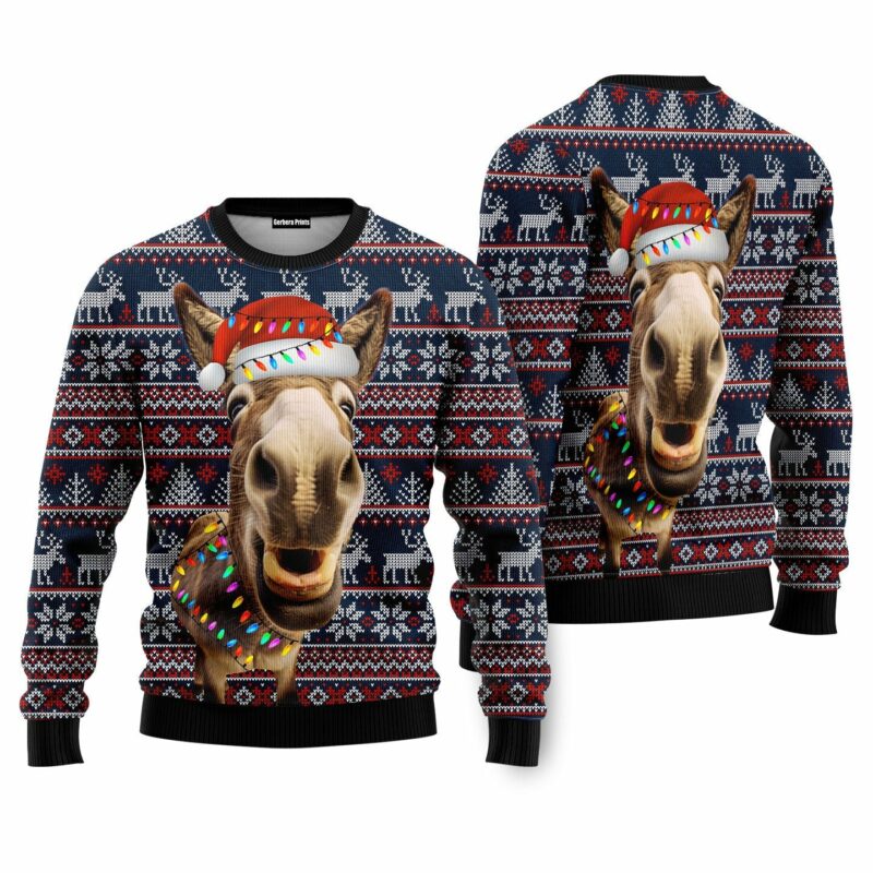 Donkey Funny Colorful Light Funny Ugly Christmas Sweaters