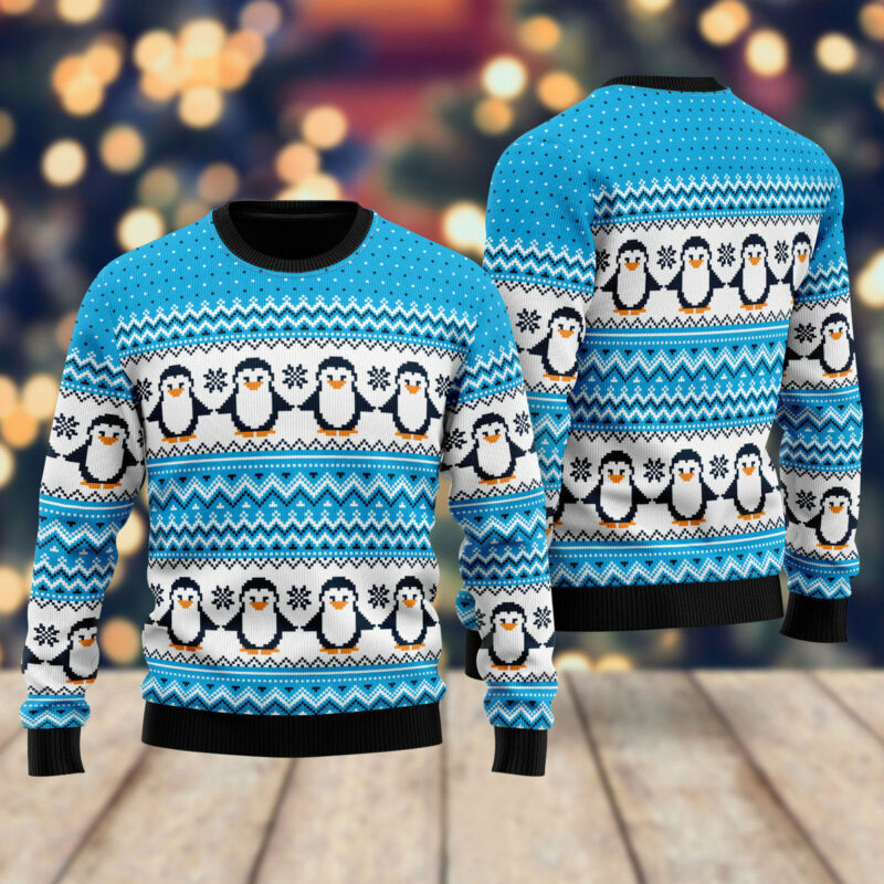 Blue Penguins Xmas Pattern Ugly Christmas Sweater