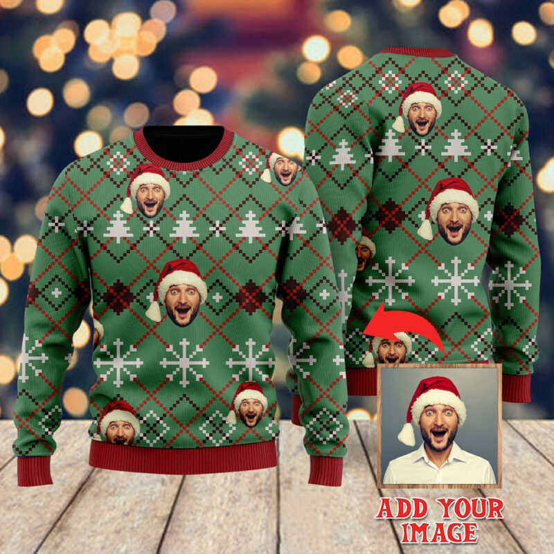 Custom Funny Face In Christmas Green Custom Christmas Sweater